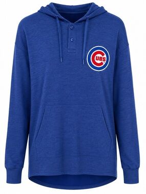Men’s Chicago Cubs True Fan MLB Hooded Henley Pullover Hoodie NWT 2XL